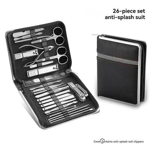 Nail Clippers Set 26 Piece Set Stainless Steel Nail Clippers Set Household Nail Cutter Suit with Box Trimmer Grooming Manicure Pedicure Nail Tools Pedicure Tools for Feet(Brown)