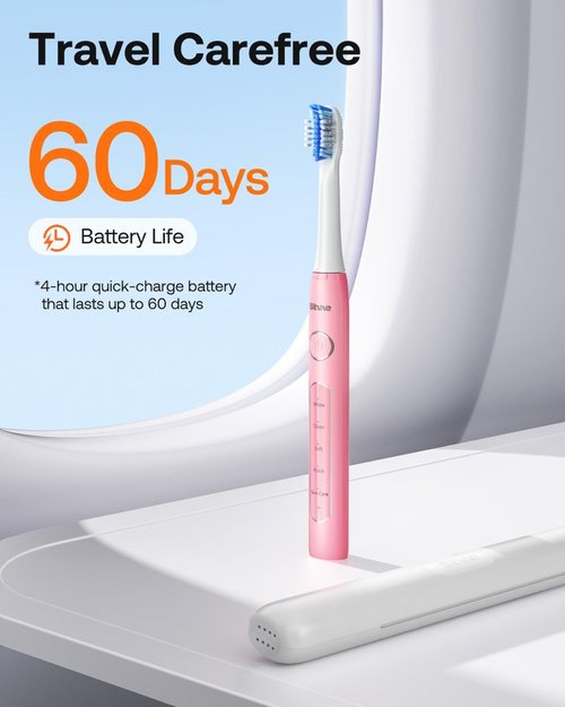 Bitvae Ultrasonic Electric Toothbrush - Rechargeable Sonic Electric Toothbrush for Adults and Kids, Power Toothbrush with Holder, 8 Brush Heads, Smart Timer, Fast Charge, Pink D2