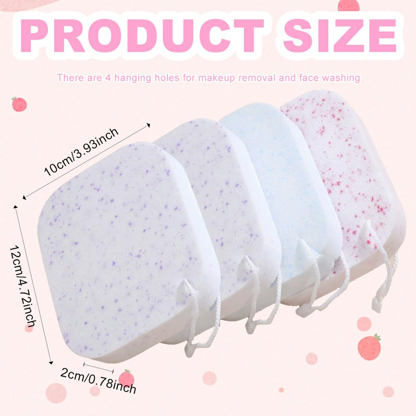4Pcs Facial Sponges, Travel Makeup Remover Sponge with Drying Rope, Reusable Exfoliating Pads Body Scrubber, Face Sponges Thick for Cleansing, Washing Face, Exfoliating, Makeup Removal, Cosmetic Spa