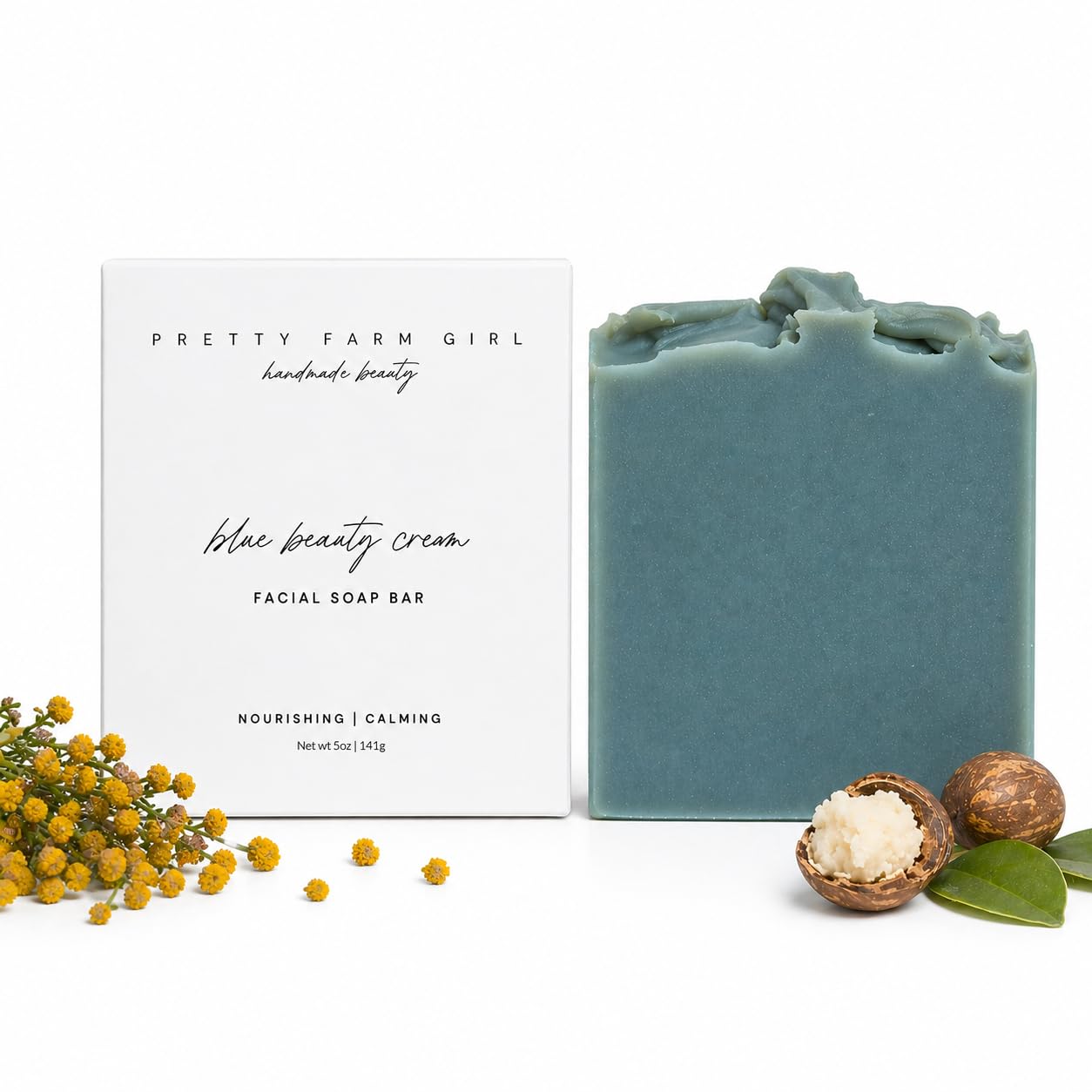 Pretty farm girl Blue Beauty Cream Facial Bar – Blue Tansy & Tamanu Beef Tallow Soap – Soothing Natural Soap for Sensitive & Dry Skin – Handmade Goat Milk Soap & Organic Soap Bar for Face, 5oz