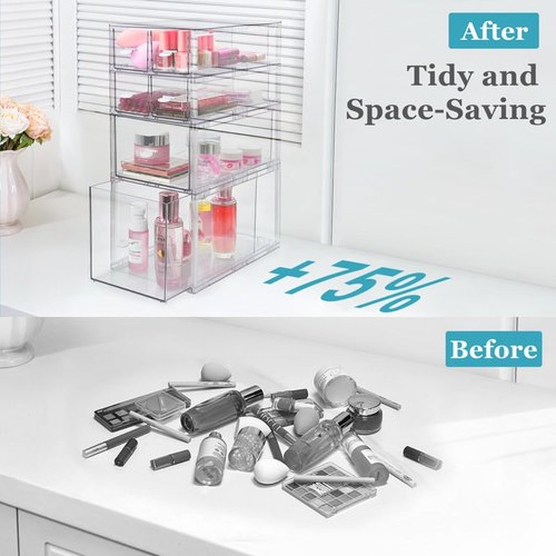 Spaclear Stackable Makeup Organizer, Acrylic Vanity Organizer with 6 Drawers, Large Capacity Cosmetic Display Case, Vanity Organizer Countertop, Bathroom Organizers and Storage, Kitchen Organization