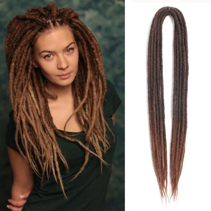 24 Inch Double Ended Dreadlock Extensions 20pcs Synthetic Thin 0.6cm Handmade Dread Extensions Styles for Woman #MT1B/30