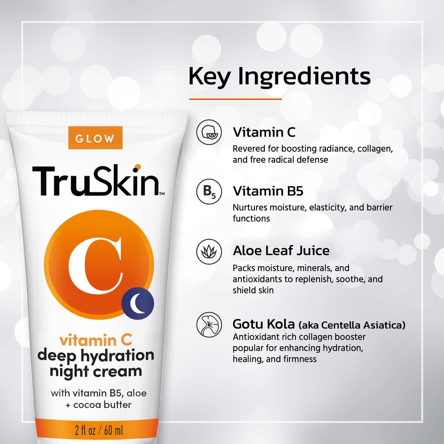 TruSkin Vitamin C Night Cream - Brightening Overnight Face Moisturizer with Vitamin B5, Aloe, MSM & Cocoa Butter - Hydrating Vitamin C Face Cream for Smoother, Firmer-Looking Skin, 2 fl oz