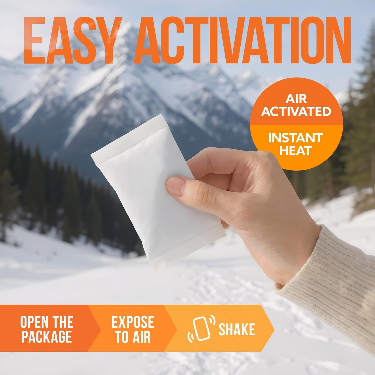 Hand Warmers Disposable Pack 50 Pairs (100 Warmers) 11+ Hour Air-Activated Hot Hands Hand Warmers Bulk - TSA Approved Pocket & Glove Warmers for Skiing