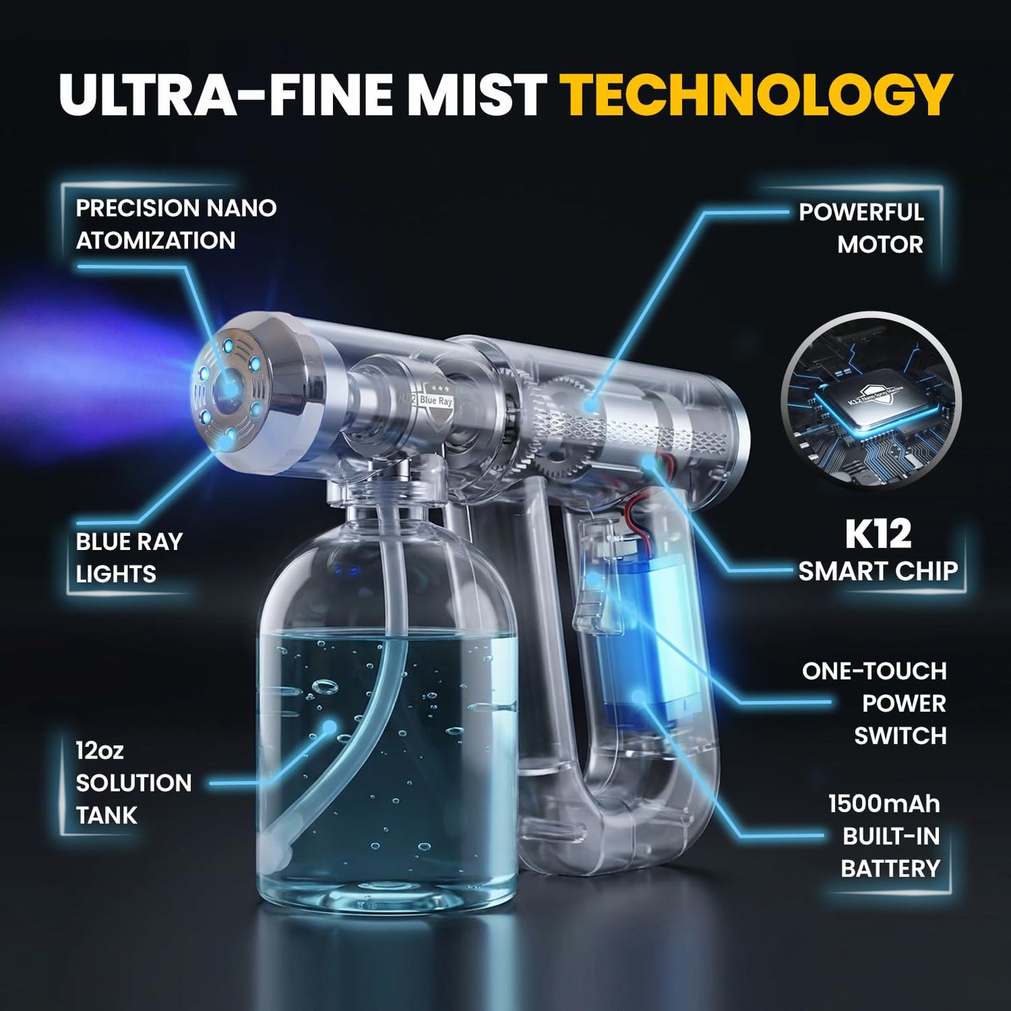 Professional Barber Disinfectant Spray Gun, Ultra Fine Mist Sprayer, Black