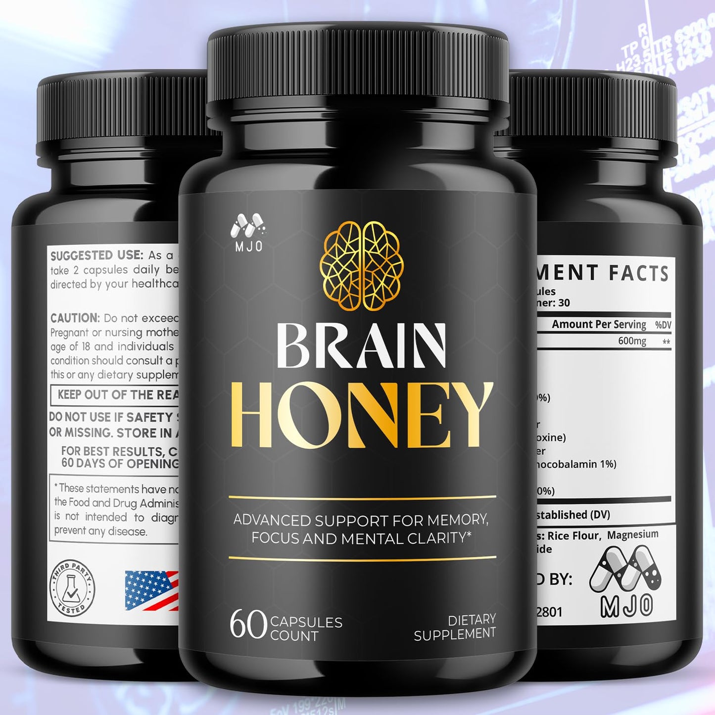 Brain Honey Capsules, Brain Honey Pills with All Natural Ingredients, Advanced Overall Health and Wellness Vitamin Supplement Formula for Maximum Strength Multivitamins (60 Capsules)