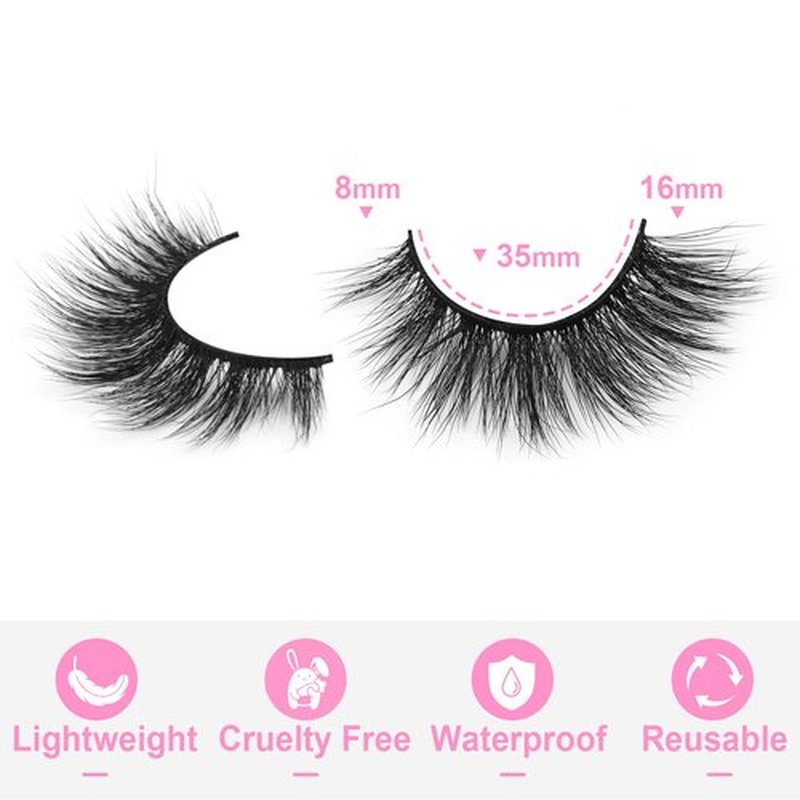 EyeLashes Natural Look 16mm Faux Mink Lashes Fluffy Cat Eye Wispy Eyelashes 6D Volume False Lashes Pack by Kiromiro
