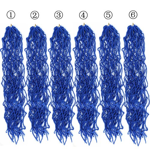 Soft Locs Crochet Hair 18inch 6 Packs Faux Locs Crochet Hair Pre Looped Blue Color Synthetic Hair Soft Locs Curly Wavy Crochet Braids Hair for Women (18 Inch, 6Packs Blue)