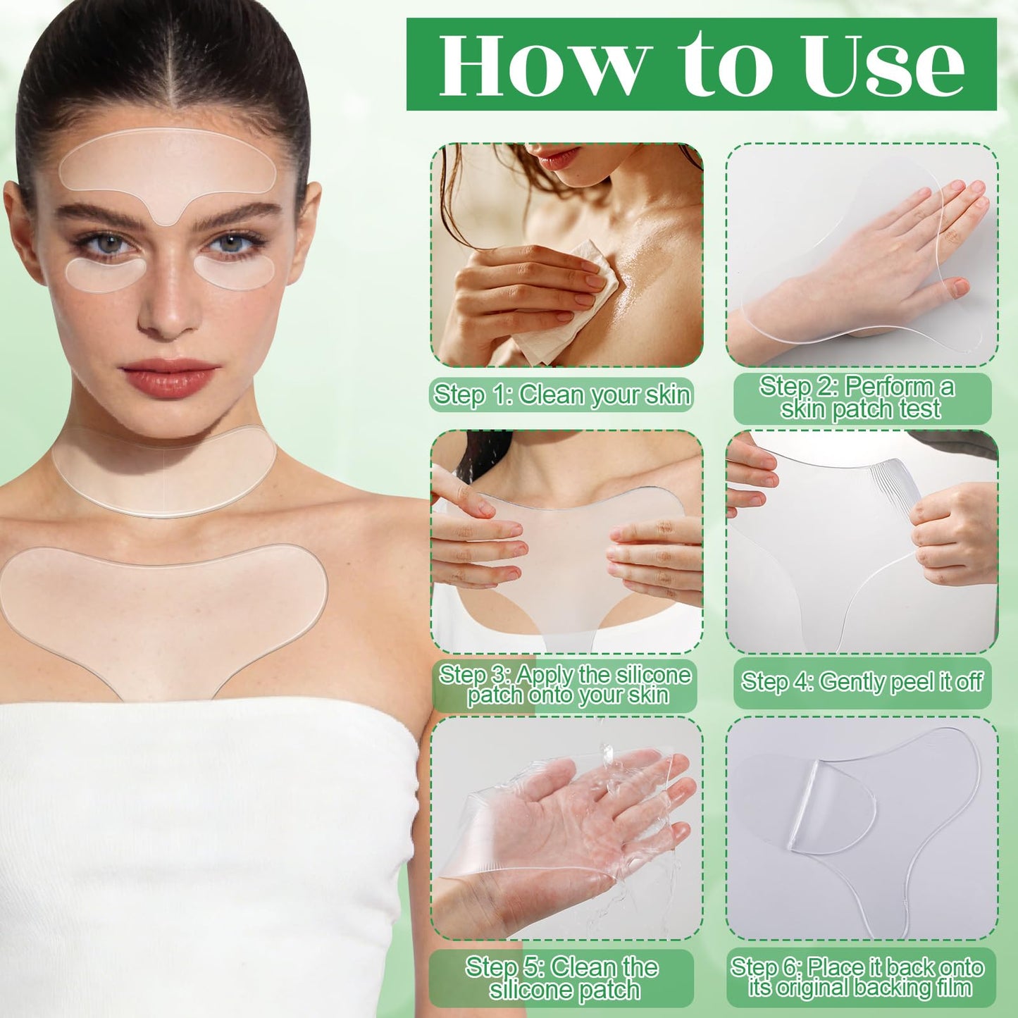 10 Pcs Anti Wrinkle Patches for Neck Face Forehead Chest, Overnight Reusable Silicone Wrinkle Patches for Reduce Fine Wrinkles Locks in Skin Moisture Restores Skin Firmness