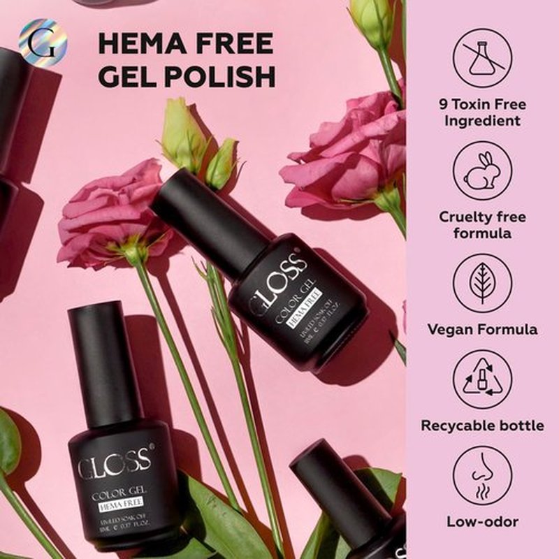 GLOSS HEMA Free Gel Polish Set | 6 Pcs Pink Gel Nail Polish with Nude Pink, Light Pink, Pink, Pastel Pink, Dark Pink, Fuchsia Colors, UV LED Gel Nail Polish, Manicure Salon DIY at Home Gifts for Girls