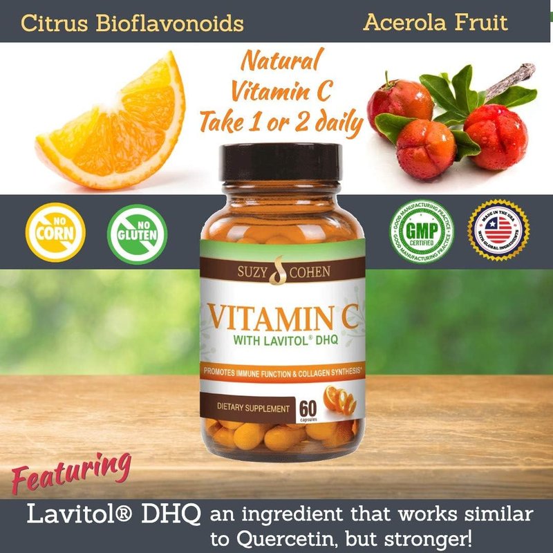 Natural Vitamin C from Acerola Cherry - Whole-Food Formula with Dihydroquercetin & Bioflavonoids | 250 mg, 60 Capsules