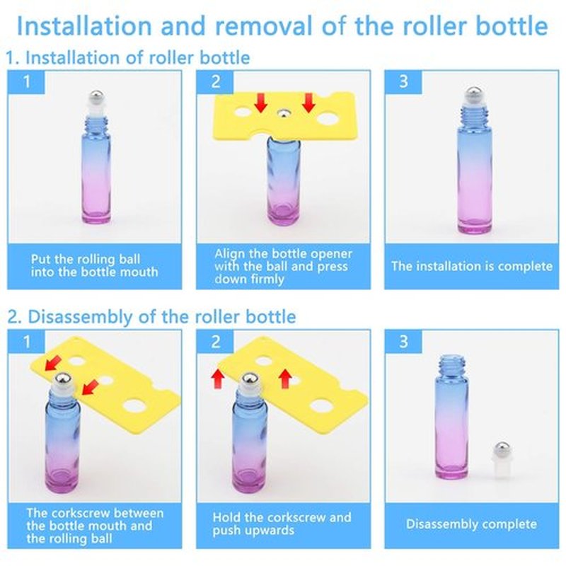 Newzoll 8 Pcs 10 ml (1/3 oz) Glass Roll on Bottles Blue Purple Gradient Roller Bottles Vials Container for Essential Oils Perfume Lip Balms