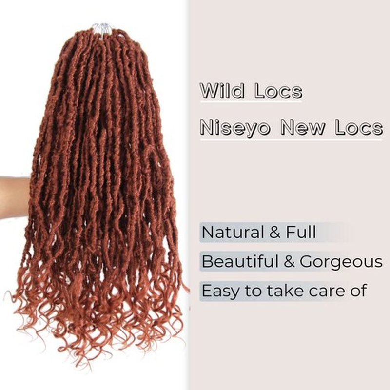 Niseyo Wild Locs 14 Inch Distressed New Faux Locs with Curly Ends 8 Packs Long Soft Pre-looped Goddess Locs Crochet Hair (350#, Ginger Red)