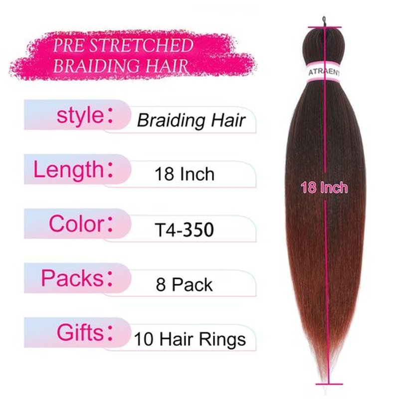ATRAENTE Braiding Hair Pre Stretched,18 Inch 8 Packs Ombre Braiding Hair for Boho Box Braids Yaki Texture Hot Water Setting Soft And Light(18"4/350#)