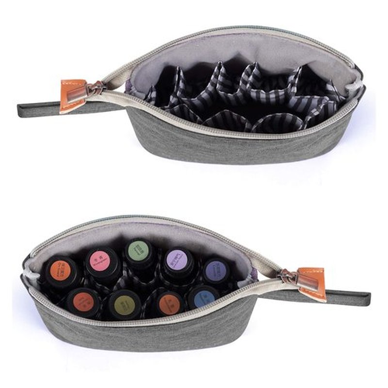LUXJA Essential Oil Carrying Bag - Holds 8 Bottles (5ml-15ml, Also Fits for Roller Bottles), Portable Organizer for Essential Oil and Small Accessories, Gray