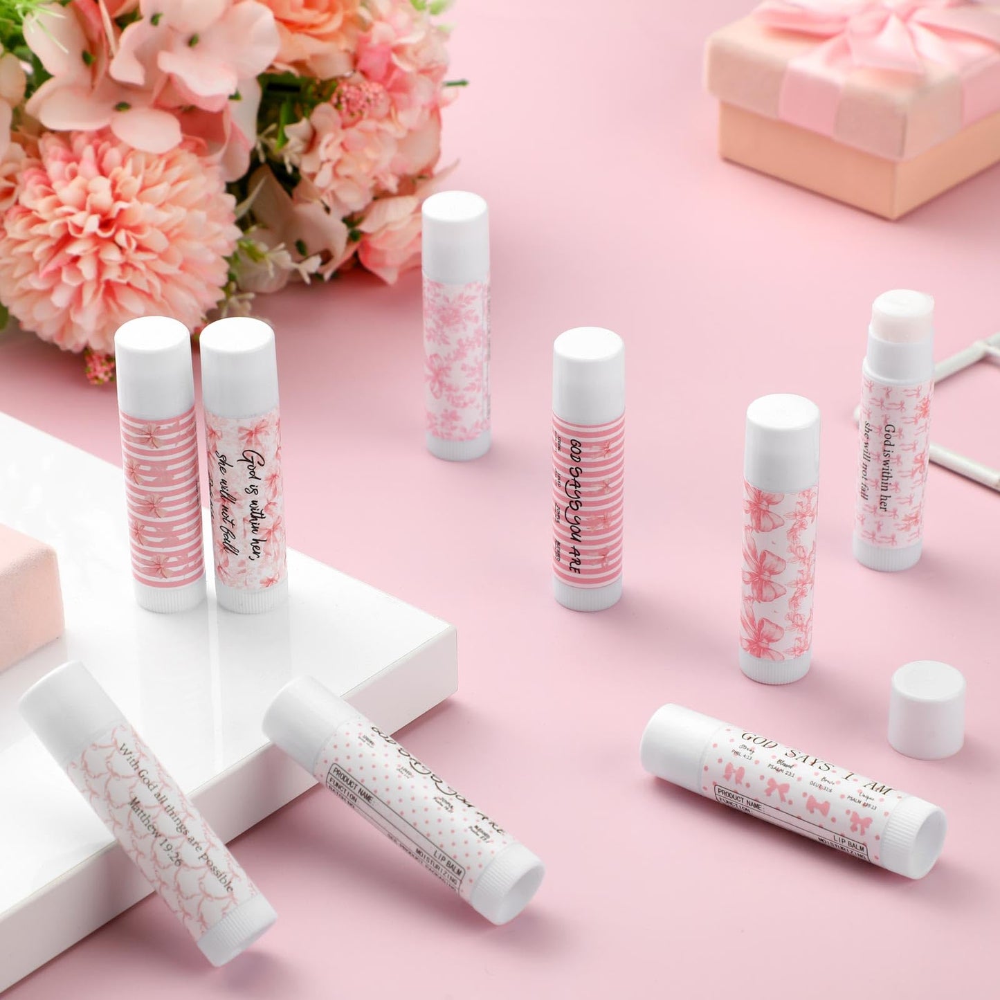Dansib 50 Pack Christian Lip Balm Bulk Bible Verses Lip Balm Scripture Christian Gifts for Men Women Faith Religious Church Party Favor Inspirational Gift for Mother Teacher Staff Employee Coworker