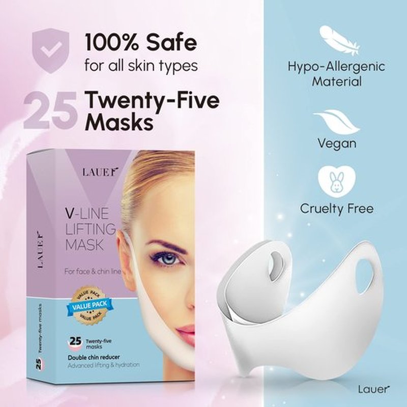 V Shaped Contouring Face Mask Line Shaping Lifting Belt Neck Reduction Jawline Lift Tape Enhancer Face Patch Firming Tightening Skin Chin Up Sculpting Collagen Mask Hyaluronic Acid Aloe Vera 25pcs
