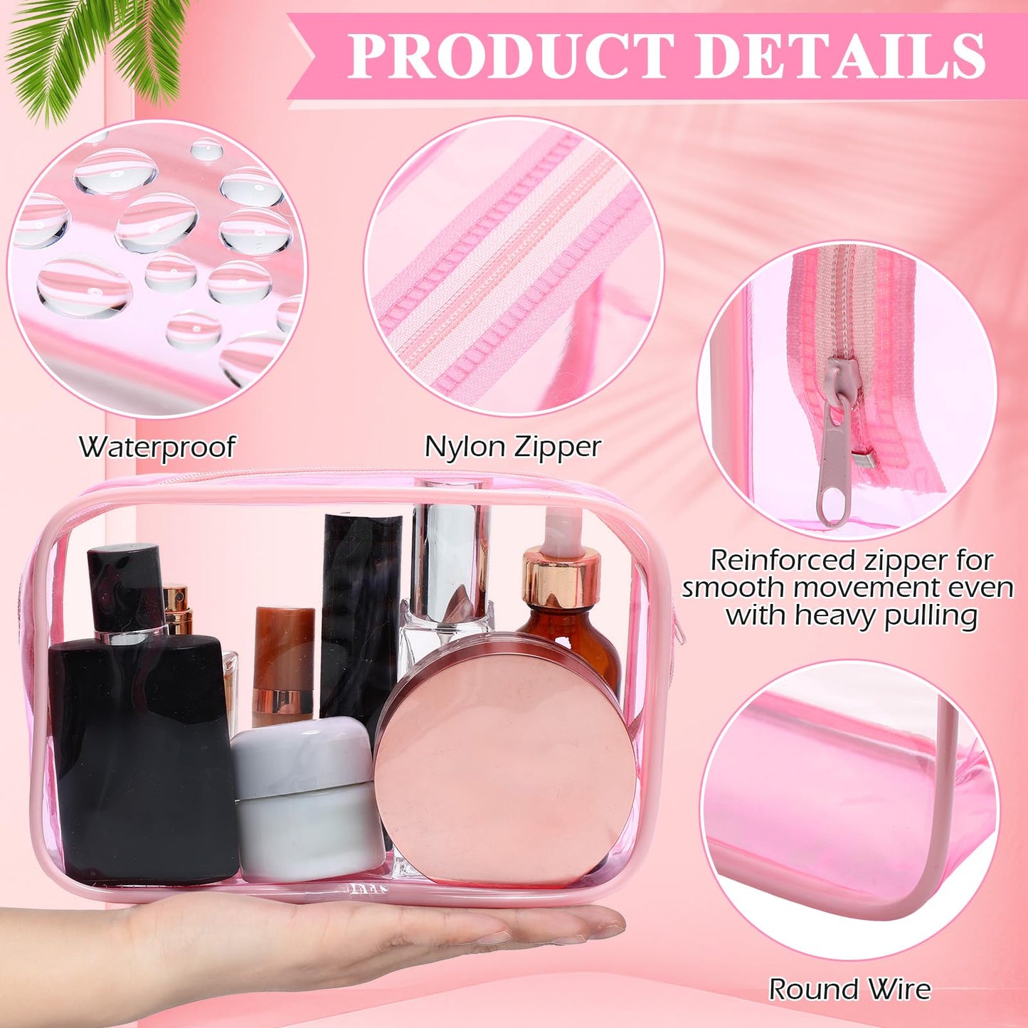 Weewooday 12 Pieces Clear Cosmetics Bag PVC Zippered Clear Toiletry Carry Pouch Cosmetic Makeup Bag Waterproof Makeup Vinyl Plastic Organizer Case for Vacation Bathroom(Light Pink,Medium)