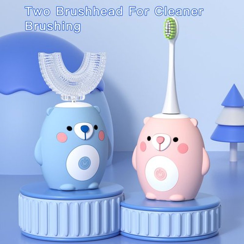 PVOGRT Kids Electric U Shaped Toothbrush, Childrens Toothbrush with 6 Soft Brush Heads Automatic Sonic Toothbrush Rechargeable with 6 Cleaning Modes - (Age2-7 Blue)