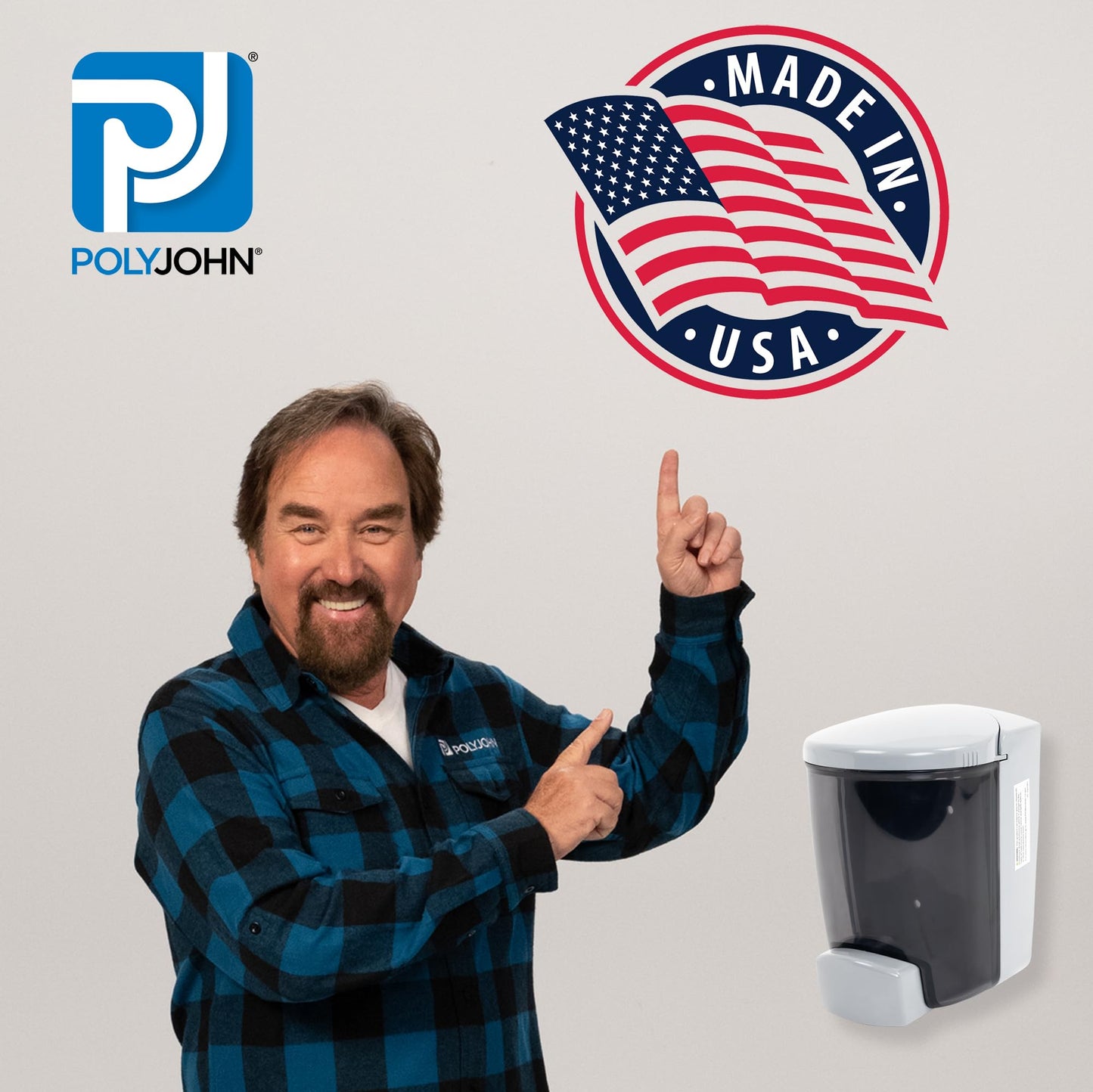 PolyJohn Wall‑Mounted Soap & Hand Sanitizer Dispenser - 30 fl oz Tank, Leakproof, Easy Install, UV‑Fade Resistant - Made in USA - Gray (PSD1-1001G)