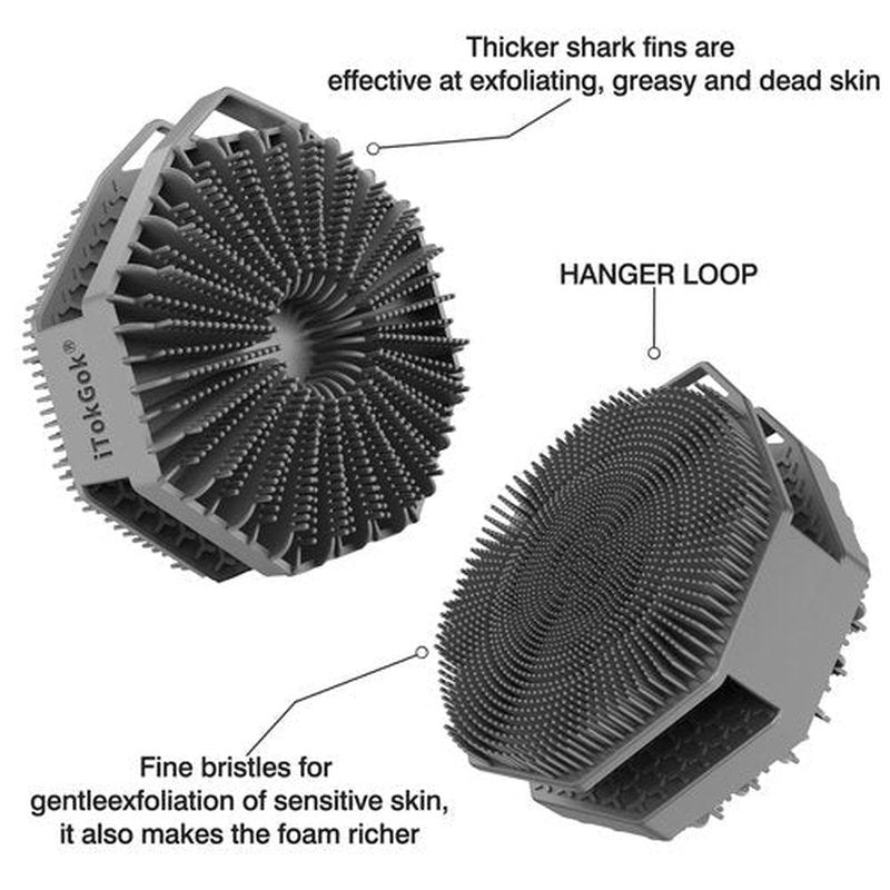 iTokGoK® Premium Silver-Infused 2-in-1 Silicone Body Scrubber, Double-Sided Design Body Brush Silicone Body Scrubber Exfoliating Body Brushes forSensitive Skin for Showering, Silicone Loofah - Gray