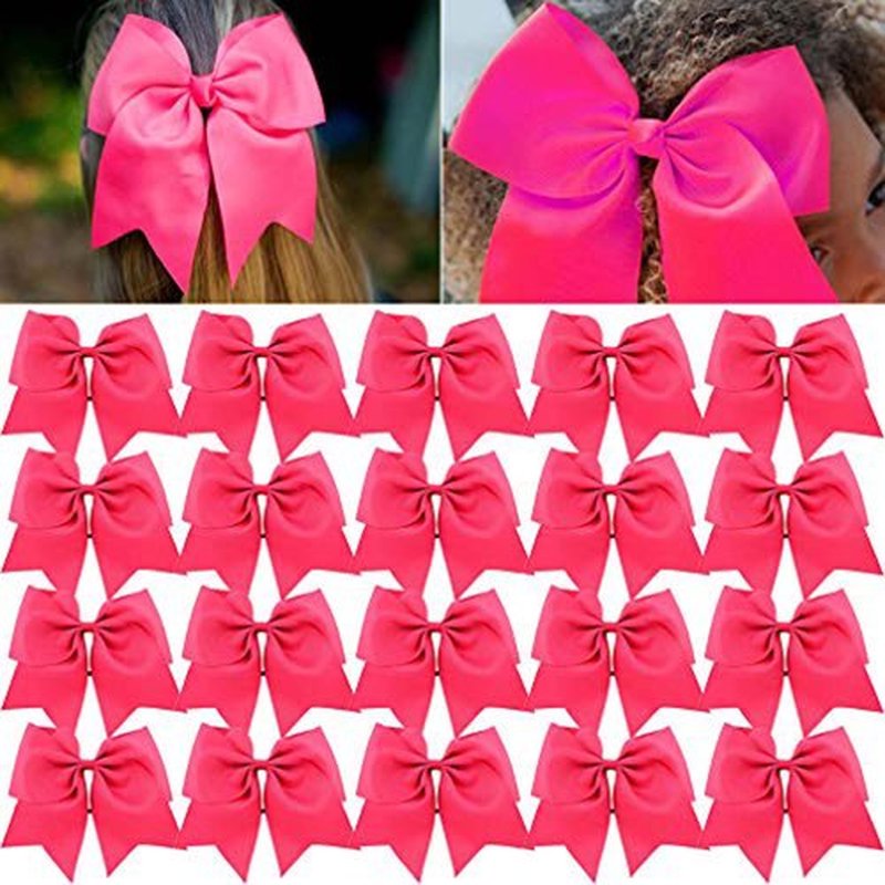 CEELGON Large Cheer Bows Ponytail Holder Girls Elastic Hair Ties 8" 20PCS Pink Hair Accessories for Teens Women Girls Softball Competition Sports Cheerleaders