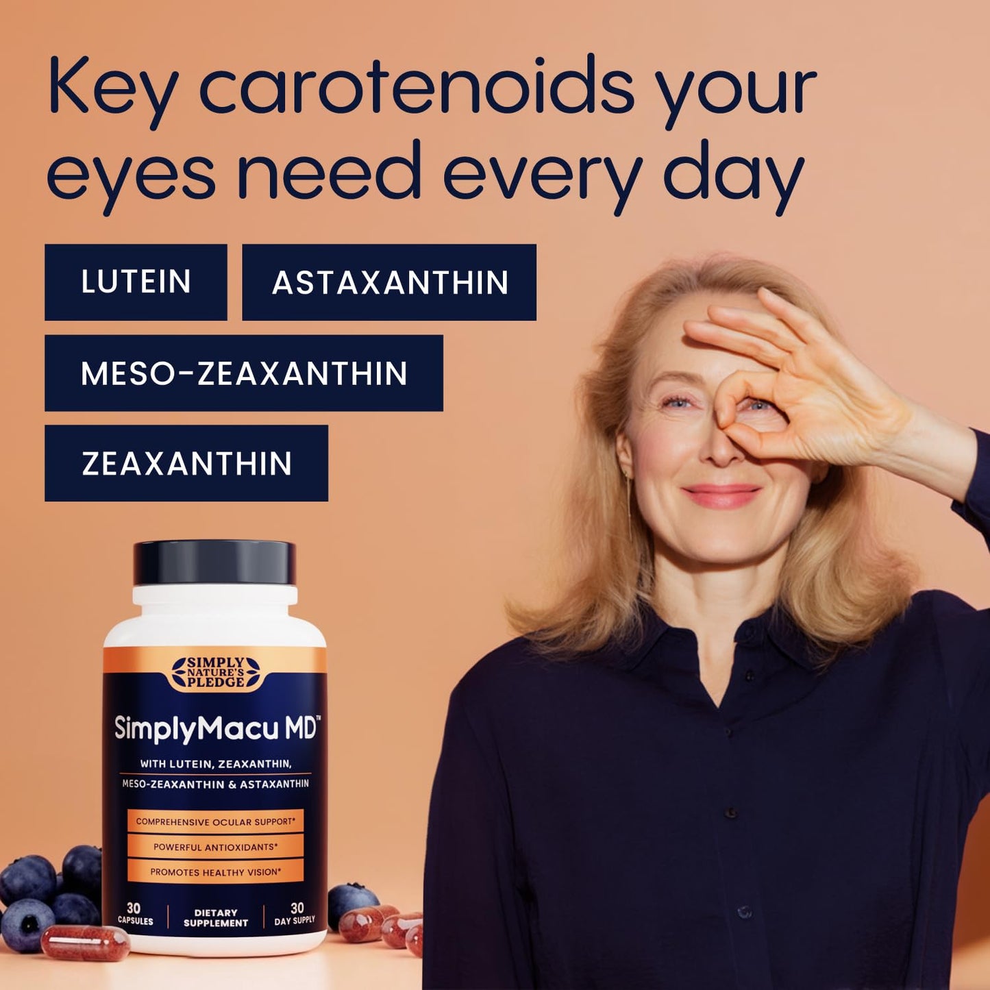 Simply Nature's Pledge Macu MD | Eye Vitamins | 1-Month Supply with Lutein, Zeaxanthin, Meso-Zeaxanthin, Astaxanthin & Bilberry Extract | Advanced Macu Health Vision Support