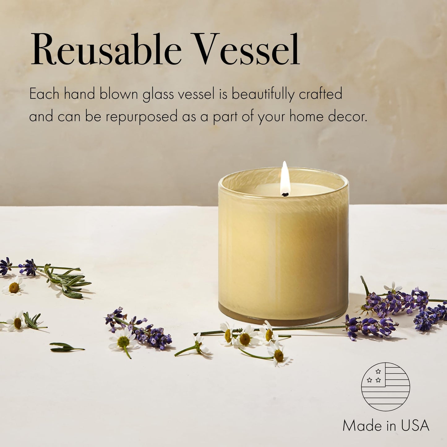 LAFCO New York Classic Candle, Chamomile Lavender - 6.5 oz - 50-Hour Burn Time - Reusable, Hand Blown Glass Vessel - Made in the USA
