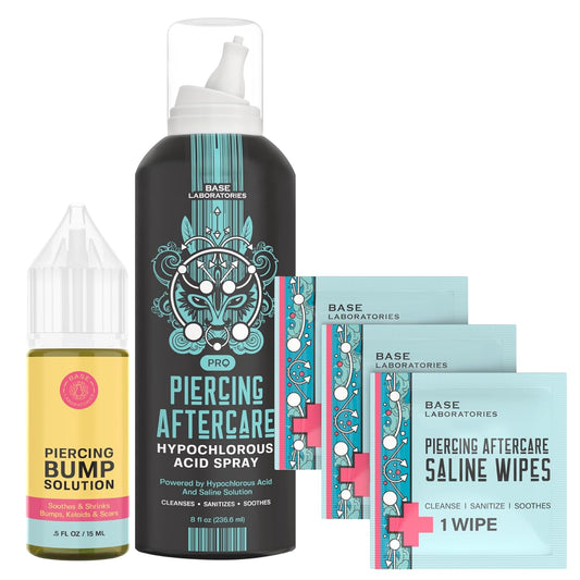 Piercing Aftercare Kit - Hypochlorous Acid Spray, Bump Oil & Wipes | Heal Keloids & Scars for Smooth Recovery
