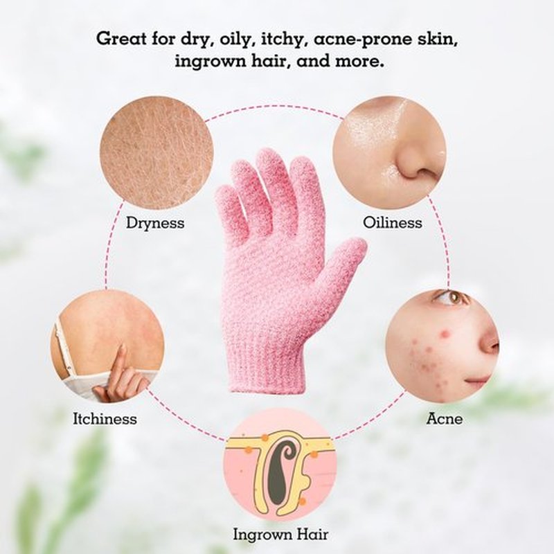 Evridwear Exfoliating Gloves for Shower, 100% Nylon Thick Soft Medium Heavy Bathing Gloves Dead Skin Remover Body Scrubber Smooth Skin with Hang Loop, 1 Pair Moderate Pink