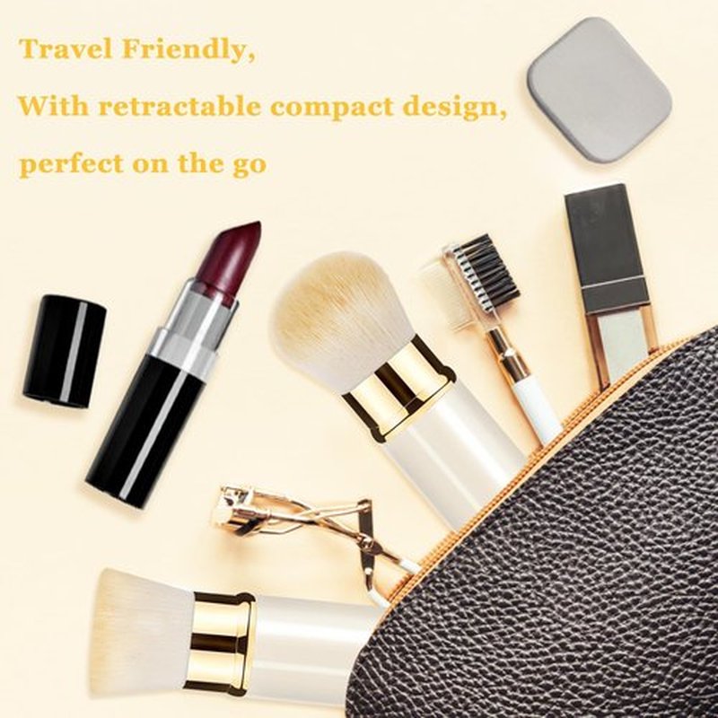 Keriloo Retractable Kabuki Makeup Brush 2 Pack, Travel Powder Foundation Makeup Brush Face Blush Brushes for Blending Liquid, Blush, Bronzer, Buffing, Sunscreen,Flawless Cosmetics