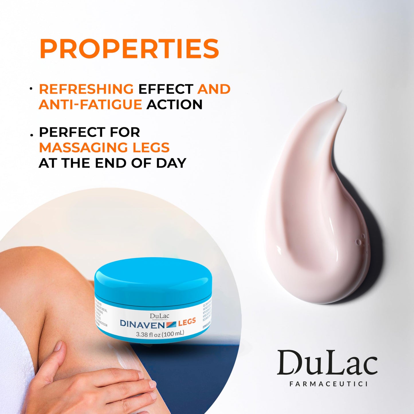 Dulac, Dinaven Legs Gel Cream, Cooling & Refreshing, with Diosmin & Menthol, Horse Chestnut Extract, Butcher's Broom & Red Vine, Fast-Absorbing, Non-Greasy, Daily Leg Care, 3.38 fl oz, Made in Italy