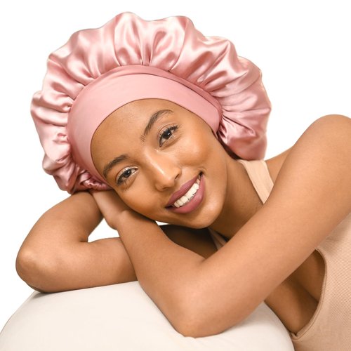 YANIBEST Silk Bonnet for Sleeping Women Double Layer Satin Lined Hair Bonnets for Sleeping Soft Elastic Band Silk Sleep Cap for Curly Natural Hair