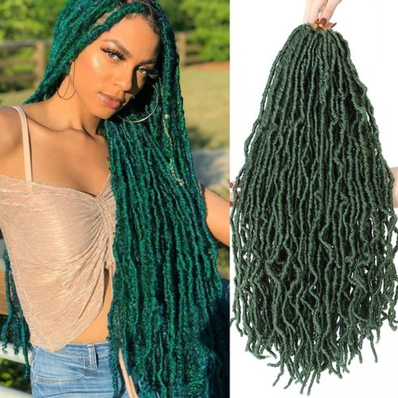 Youngther 24 inch New Faux Locs Crochet Hair 6 Packs Most Natural Soft Lcos Crochet Hair New Crochet Faux Locs Hair Synthetic Crochet Hair for Black Women (24inch,6packs,Green)