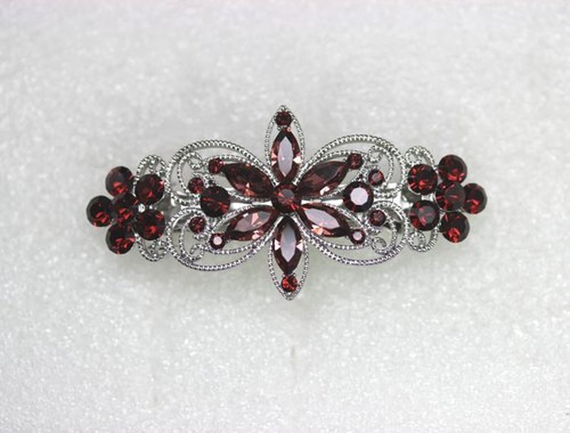 Faship Gorgeous Burgundy Rhinestone Crystal Flora Hair Barrette Clip