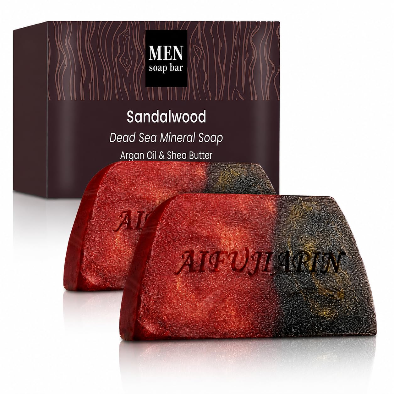 DR.EMMET Sandalwood Men Soap Bar 2 Pack, Dead Sea Mineral Soap with Argan Oil & Shea Butter, Moisturizing Body Bar Soap for Men, Woodsy Scent Cleansing Soap for Face, Body and Hands