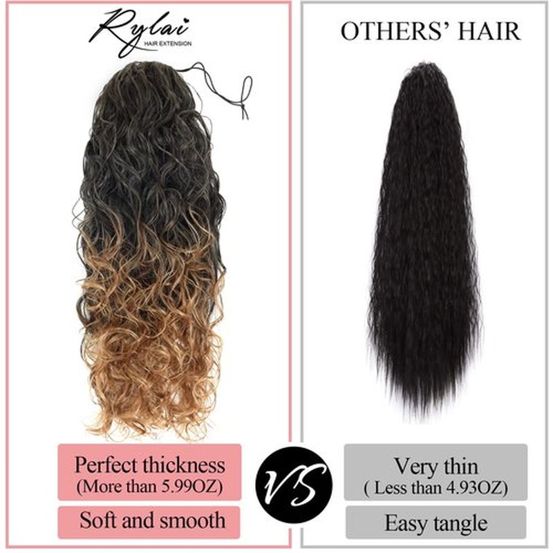 YIBANG Ponytail Extensions Drawstring Long Wavy 1B 27 - Hair Extainson Ponytail Wavy Clip in Ponytail Extensions Blonde Drawstring Ponytail for Black Women(Black to Honey Blonde 6 OZ)…