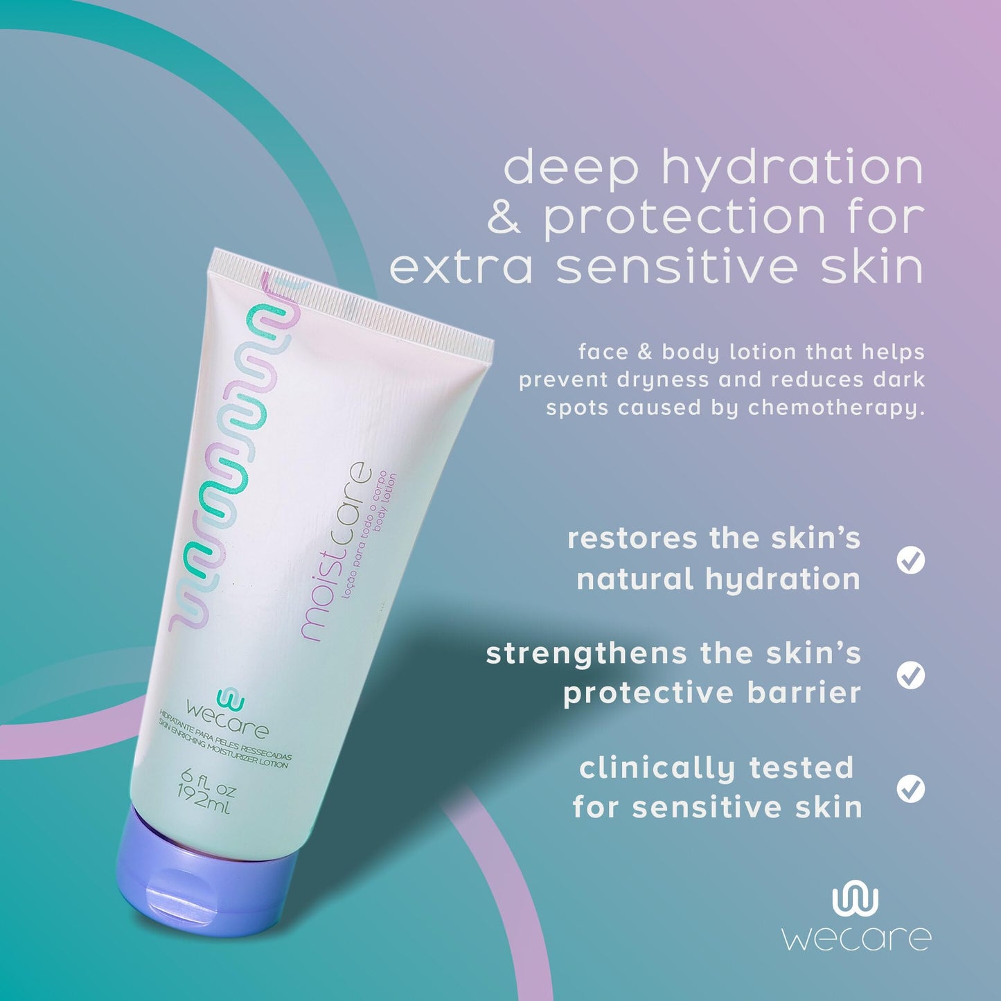 WeCare Moistcare Body and Face Lotion Chemo Support - Intense Hydration - Prevents Skin Rash and Dryness - Dermatological Care for Oncology Patients - Radiation Relief and Comfort - 6.49 fl oz