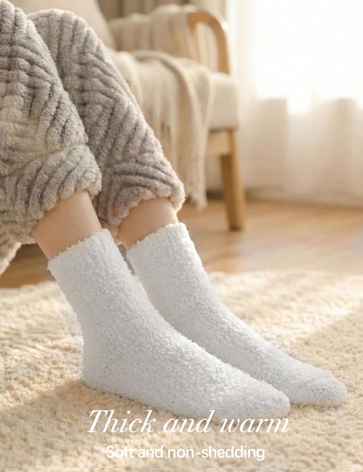 TOCONFFON Women's Fuzzy Socks Cozy Fluffy Socks Hospital Home Sleep Slipper Socks Warm Cozy Gifts Ideas for Mom 6 Pairs(3 White 3 Black)