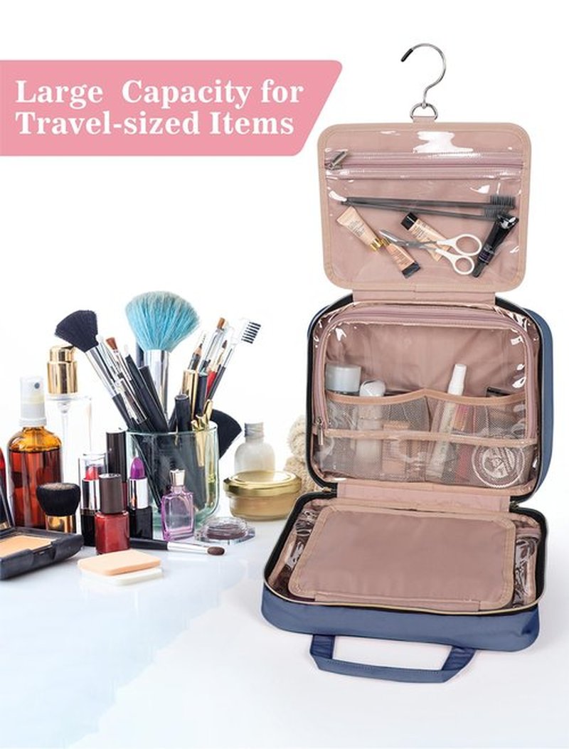 BALULHG Blue Toiletry Bag, Makeup Organizer, Travel Bag For Women Mens Toiletries, Waterproof with Hanging Hook, Large Capacity
