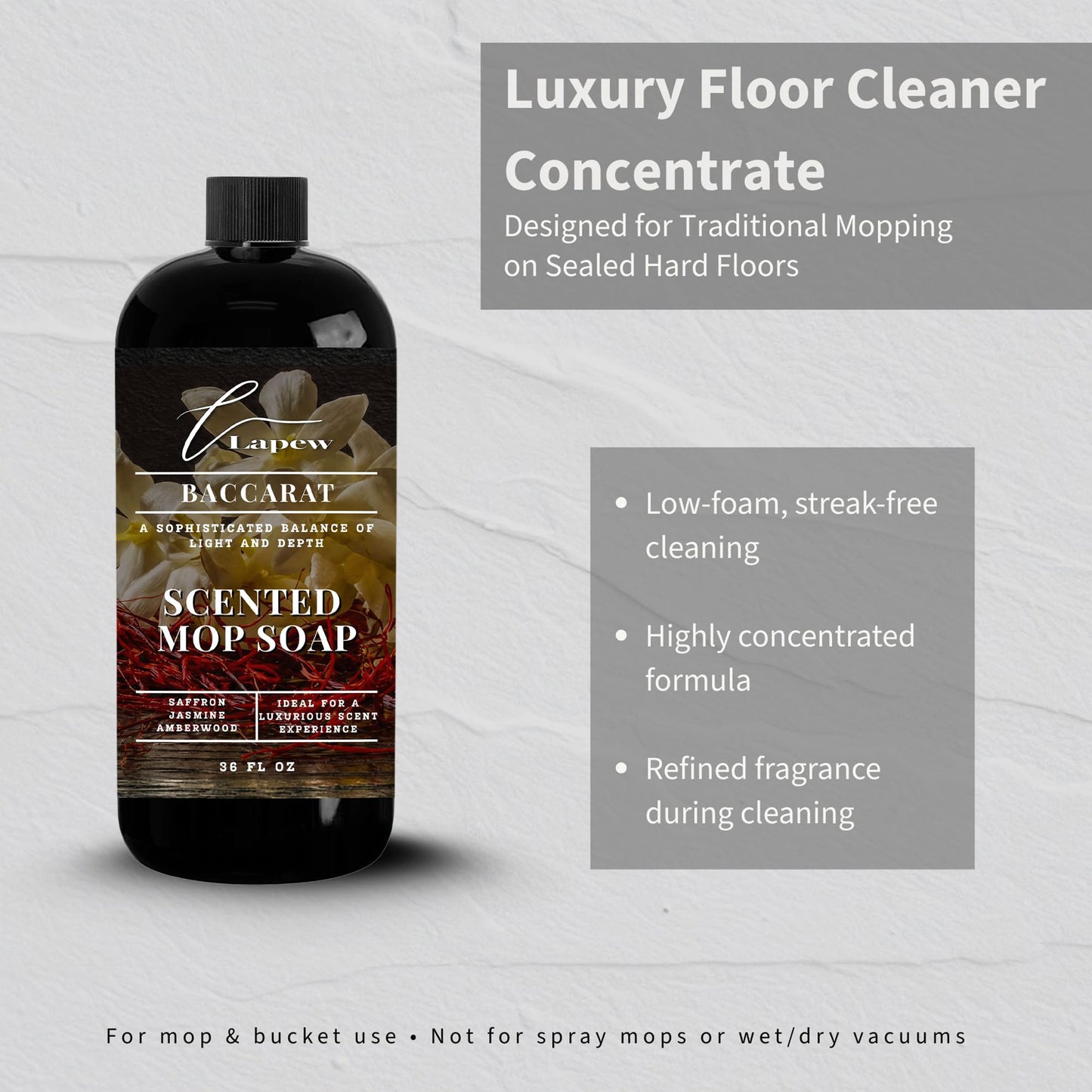 Lapew Baccarat Scented Mop Soap - Luxury Floor Cleaner Concentrate for Mopping Tile, Laminate, Vinyl & Hardwood | Streak-Free, Low-Foam | 36 oz
