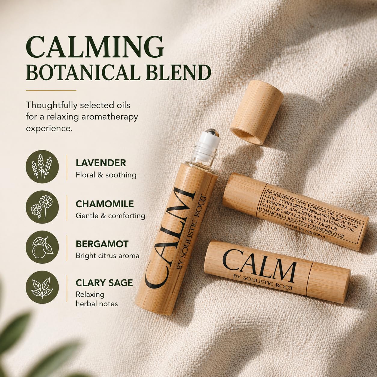 Soulistic Root Calm Essential Oil Roller, Calm Essential Oil Roll On Blend, 10ml Glass Roller- Stress Relief, Essential Oil Blends, Aromatherapy Self Care Products for Women