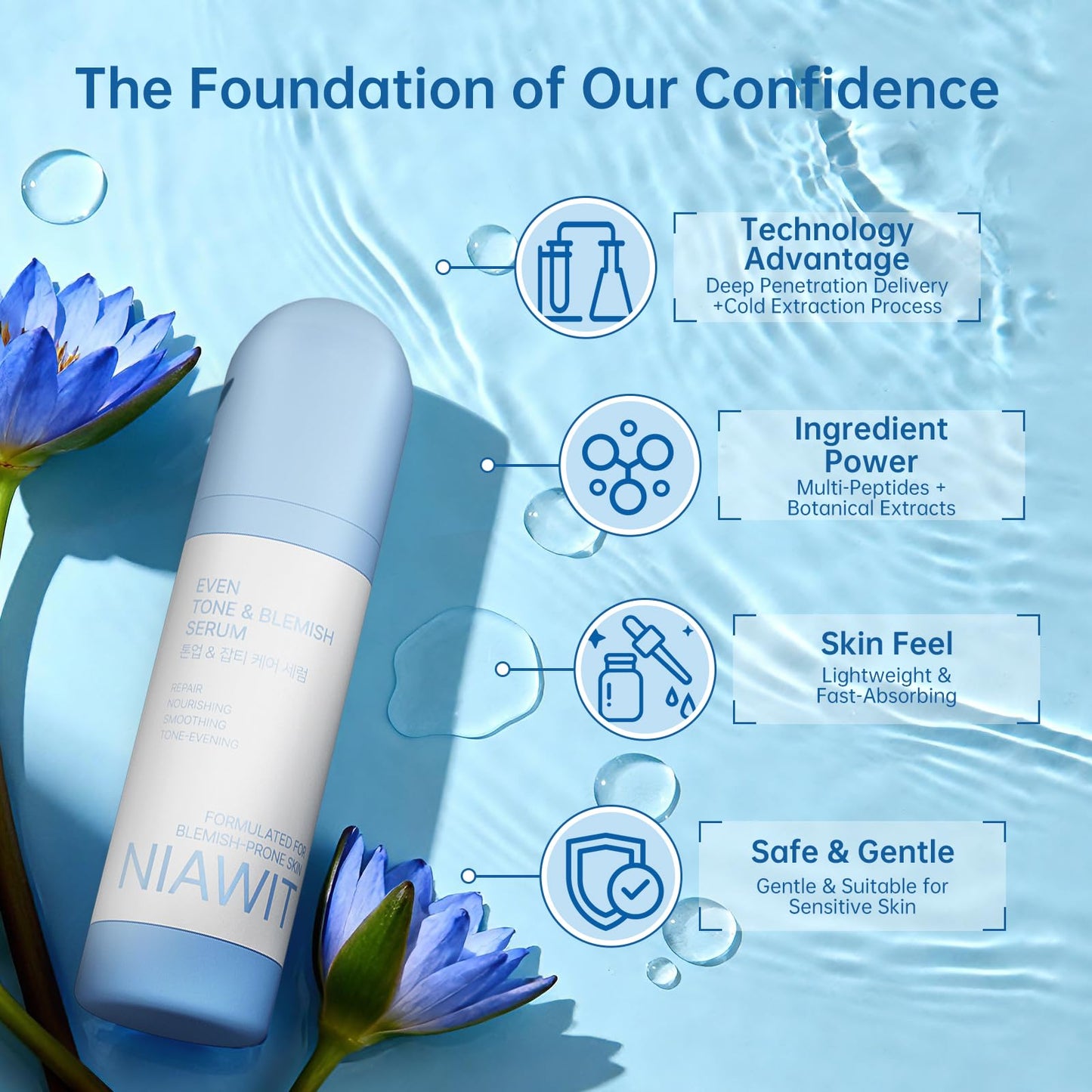 NIAWIT Even Tone & Blemish Serum – Face Serum for Hydrating Skin, Dark Spots, Uneven Tone, Lightweight Hydrating Texture,for All Skin Types, 1 fl.oz / 30ml