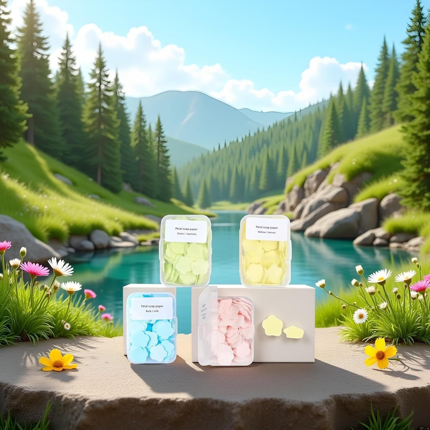 Cauaoa 6 Boxes 600Pcs Portable Hand Washing Soap Sheets, Different Scented Mini Petal Hand Wash Soap Sheets, Disposable Soluble for Outdoor Travel, Camping, Hiking