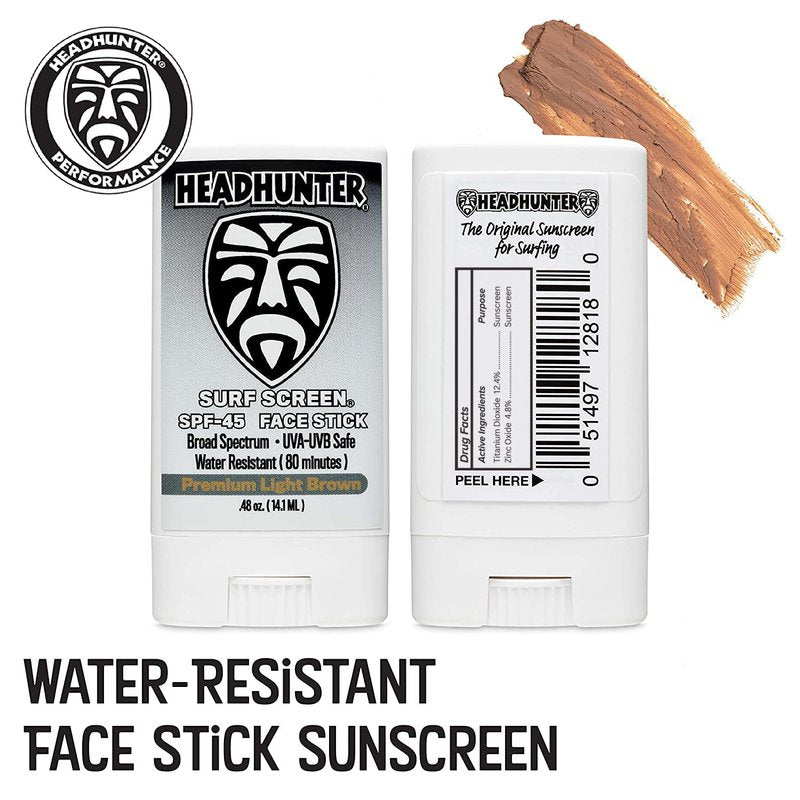 Headhunter Sunscreen Face Stick SPF 45 - Waterproof Sunblock for Ultra-Sport Protection | Tinted Light Brown (1 Pack)