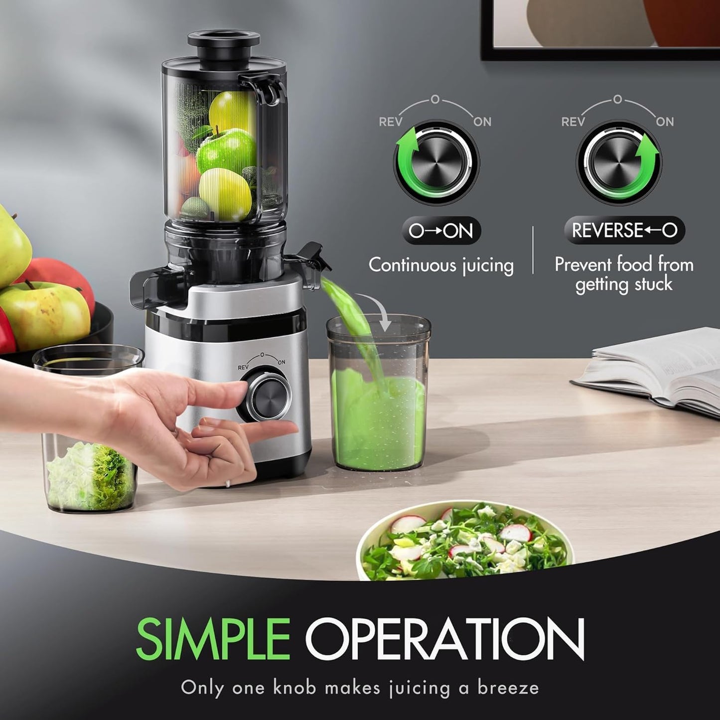 EILKOS Juicer Machines, Cold Press Juicer with Wide Feed Chute, Slow Masticating Juicers for Whole Vegetables & Fruits, High Juice Yield, Easy to Clean, Large Auger, Light Silver