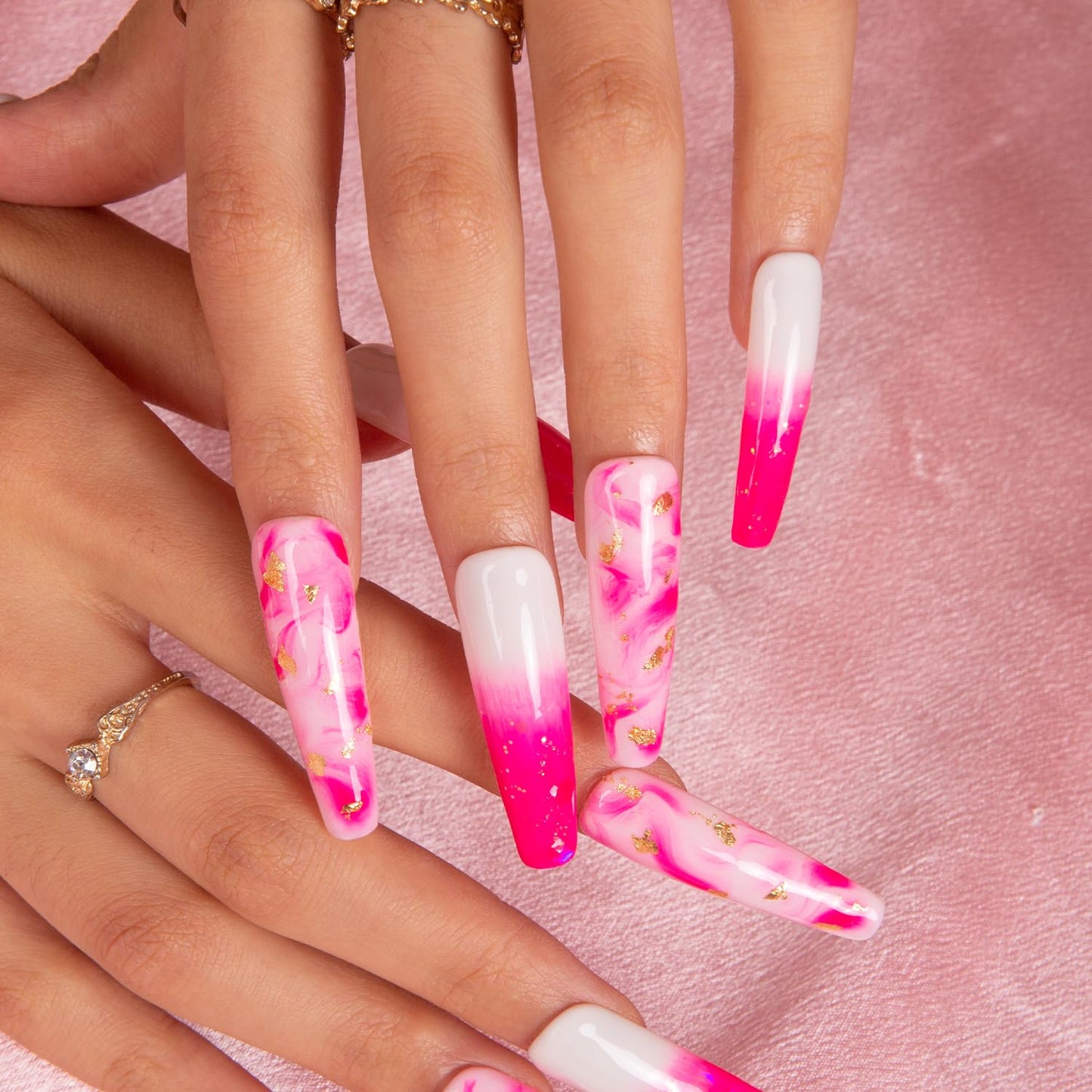 LOVFUL Press on Nails Light in Heart | Handmade with Full Covered Crystals | Reusable Fake Nails | Coffin Mid length 1.7 in | H24-M