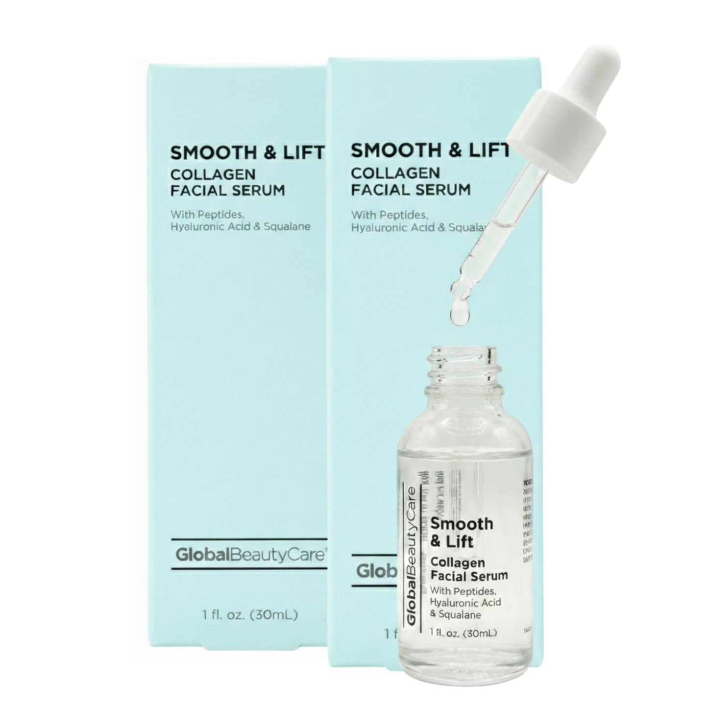 Global Beauty Care Smooth & Lift Collagen Facial Serum Hydrating Face Serum to Support Firm-Looking Skin with Peptides, Hyaluronic Acid & Squalane, Fast-Absorbing Hydrating Formula, 1 fl oz (2-Pack)