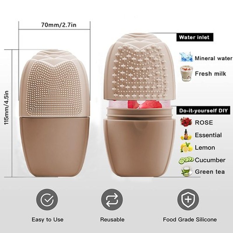 KOGITI Ice Mold for Face, Ice Roller for Face & Eye, Beauty Facial Ice Rollers Ice Holder Mold Face Puffiness Relief Massage Skin Care Tools, Ice Facial Cube (Brush-Coffee)