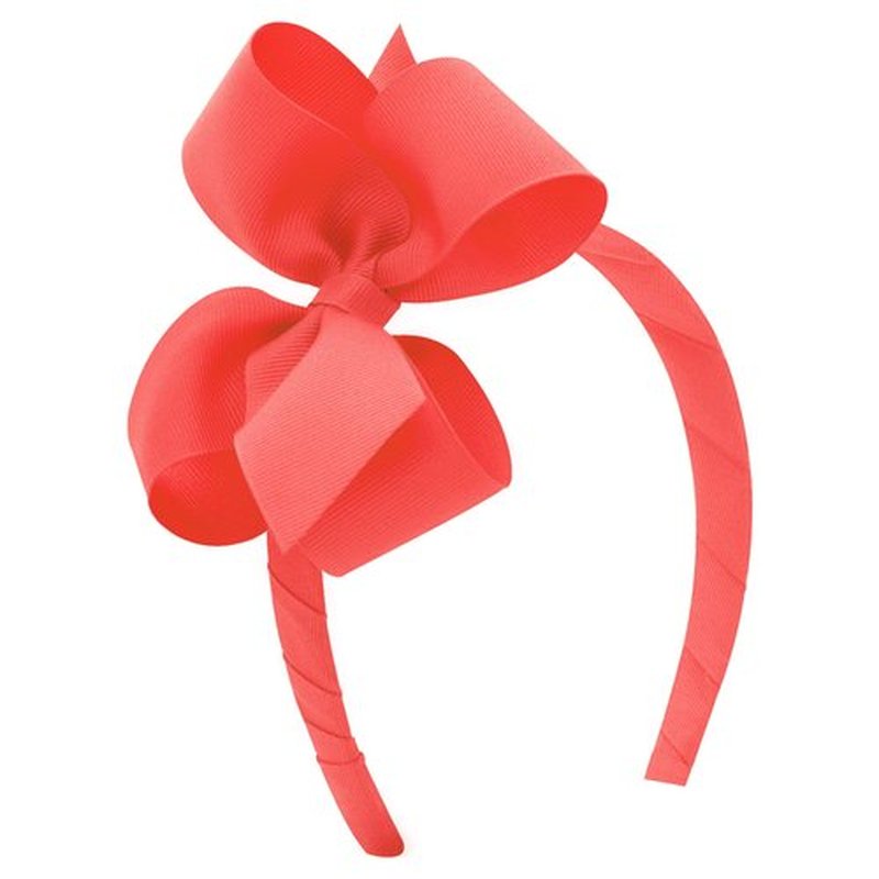 Wee Ones Girls' Classic Grosgrain Hair Bow on a Wrapped Headband, Stylish For All Hair Types, Medium Bow, Watermelon